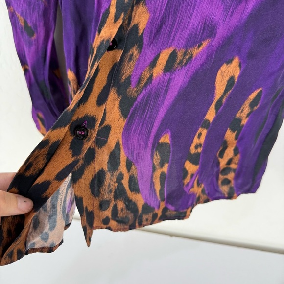 Just Cavalli Purple Leopard Button Down Blouse - Picture 7 of 13